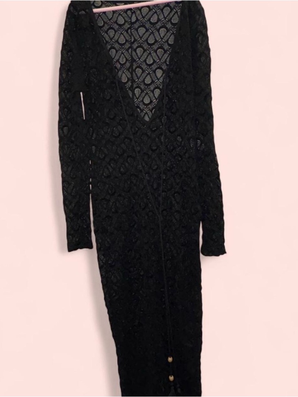 Black Lace Long Sleeve V-Neck Maxi Dress